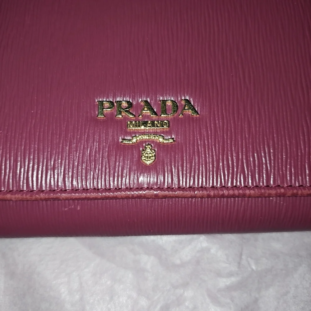 Prada Pink Saffiano Lux Leather Flap Continental Wallet
